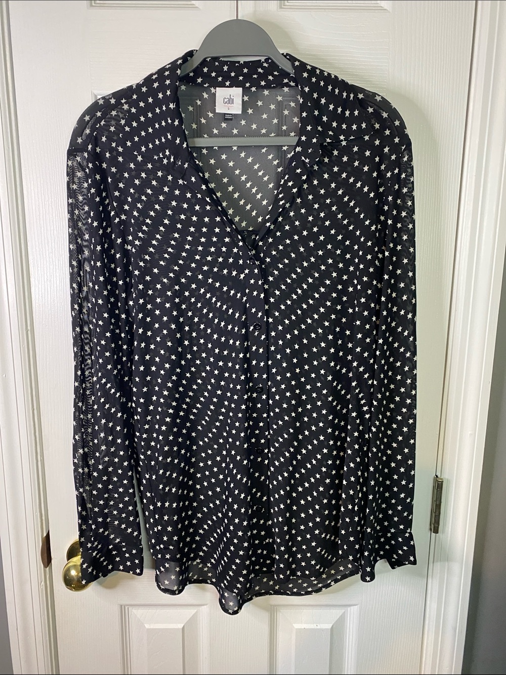 Cabi Black Star-Print Button-Down Blouse With Stars Size Small.